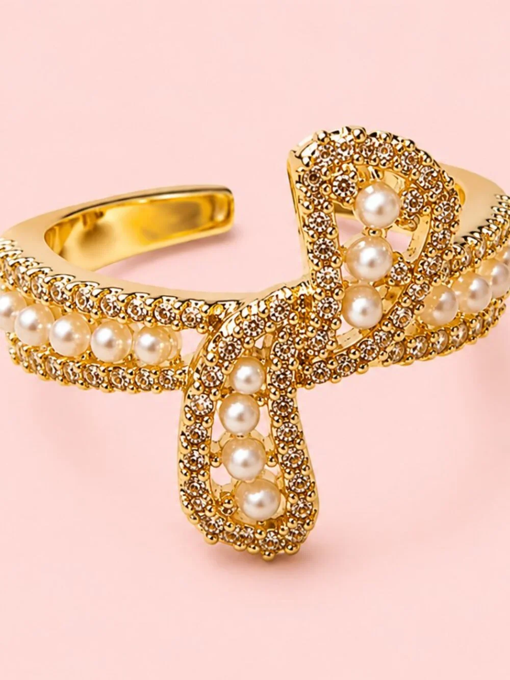 Micro-Pavé Pearl & Cubic Zirconia Bow Ring